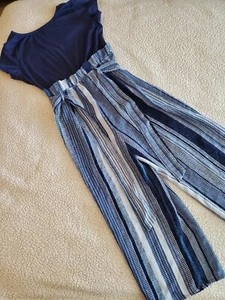 Girls 2 Piece Outfit, blue pinstripe, Jumper w/ sleeveless open cardigan - Picture 1 of 10