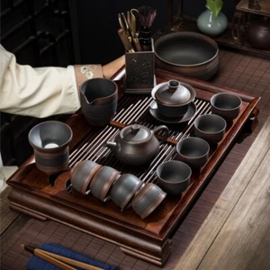 Juego de té completo con bandeja de té de madera maciza cerámica púrpura tetera jarra puré - Imagen 1 de 28