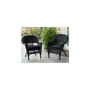 Black Wicker Chair with Black Cushion - Set of 2 - Picture 1 of 3