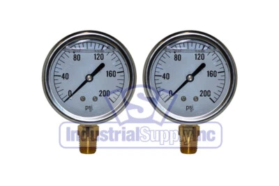 Liquid Filled Pressure Gauge | 0 to 200 PSI | 2-½" | 1/4" NPT Single Scale | 2PK - Image 1 of 2