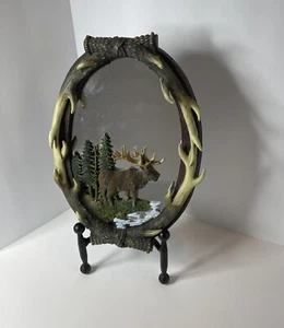 Oval Mirror Antlers Elk Deer Iron Stand Rustic Cabin Country Decor - Picture 1 of 10