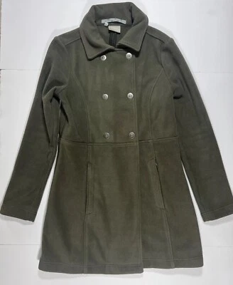 Athleta Green Long Fleece Lightweight Double Breasted Pea Coat Jacket Medium - Image 1 of 4