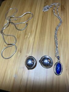 Sterling Silver Lot of 4 Assorted Necklaces 1 W/ Stone & Clip On Earrings - 16g