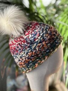 Chunky Acrylic Faux Fur Pom Pom Hat - Picture 1 of 4