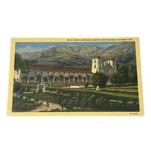 Cartolina Santa Barbara Missione e Terre Santa Barbara California Lino B495 - Foto 1 di 2