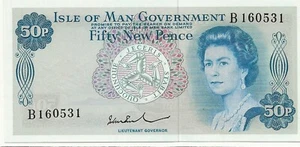 P28b (26 mm sig) Isle of Man 50 pence note UNC (world lot) CV=$35 USD - Picture 1 of 2