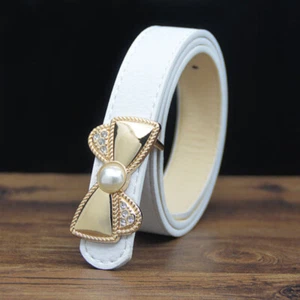 Girl Kids Beaded Crystal Belt Faux Leather Bow Waistband for Dress Skirt Retro - Picture 1 of 18