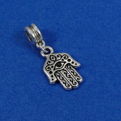 Berloque de contas de prata Hamsa pendurado à mão - Compatível com pulseira europeia NOVO - Imagem 1 de 3