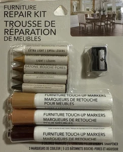 Jacent Möbel Reparatur Set 5 Füllstäbchen 3 farbige Marker Anspitzer NEU - Bild 1 von 1