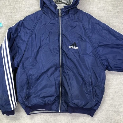 Chaqueta Adidas De Colección Para Hombre Grande Azul Gris Reversible Con Capucha 3 Rayas Logo Atlética Foto 1 de 4