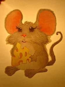 SÜSSE MAUS MIT KÄSE VINTAGE 70er JAHRE LUSTIGER BÜGELTRANSFER - SCHÖN, B-26 - Bild 1 von 2