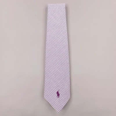 Polo Ralph Lauren Tie Mens Purple White Gingham Cotton Seersucker USA Pony Logo - Image 1 of 4