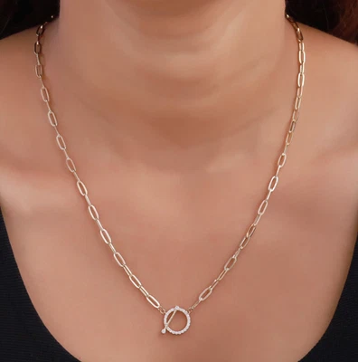 Collar de cadena de eslabones de papel circular diamante de 1/5 quilate corte redondo cultivado en laboratorio Foto 1 de 3