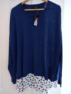 BNWT Navy Fine Knit And White Daisy Fake Shirt Top Jumper 22-24 £27 - Picture 1 of 8