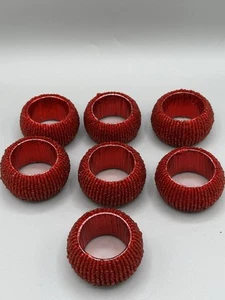 Set of 7 Red Beaded Napkins Rings - Picture 1 of 2