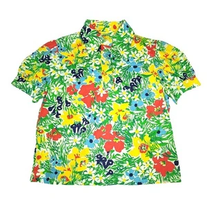 Vintage 70's Top Floral Short Sleeve Button Front Crop Blouse Shirt Cotton Sears - Picture 1 of 3