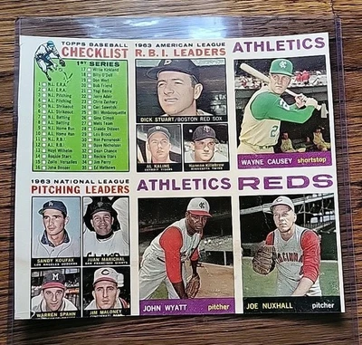 Panel de hoja 1964 Topps sin cortar incluye Koufax Marichal Kaline++ respaldo en blanco Foto 1 de 4