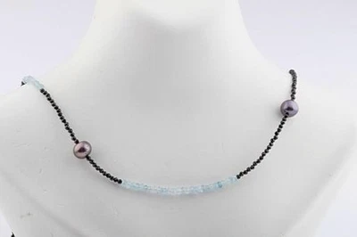 Aquamarin Spinell Perlen Kette Verschluss 925 Sterlingsilber vergoldet Neu! * - Bild 1 von 4