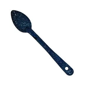 Enamelware Blue Speckled Cooking Serving Spoon Camping Farmhouse 13" Vintage - Picture 1 of 7