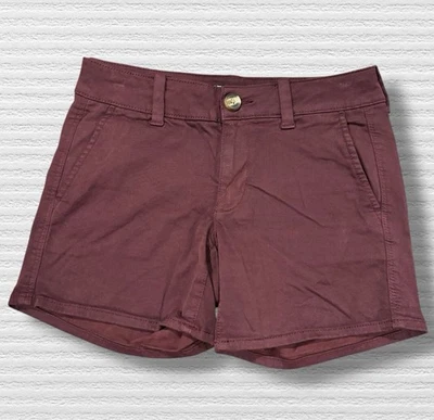 American Eagle AEO Midi Twill Shorts Size 2 Burgundy 5” Inseam Super Stretch - Image 1 of 4