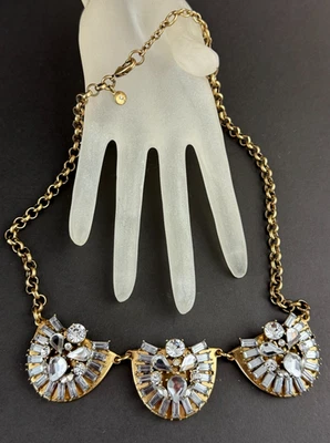 J. Collar de 3 paneles con racimo de diamantes de imitación transparentes estilo Art Deco tono dorado CREW de 21"" Foto 1 de 4
