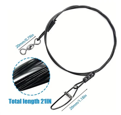 Línea líder de alambre de pesca 30 piezas 7X líderes de pesca de acero con broches giratorios 125 lb Foto 1 de 4