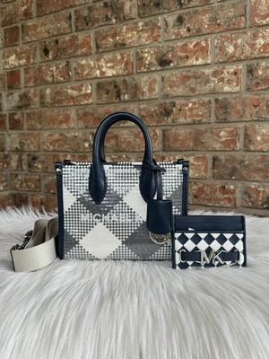 BOLSO BANDOLERA MICHAEL KORS MIRELLA XS MINI SHOPPER LENTEJUELAS AZUL MARINO Y Cartera Foto 1 de 4