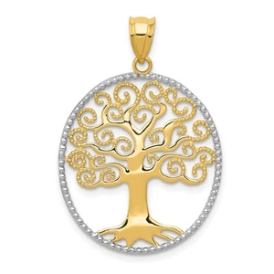 14k Yellow-Rhodium Gold Tree of Life Pendant for Women Spiritual Scrollwork Circ - Picture 1 of 6