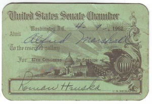 1962 Senate Pass 87th Congress Signed Senator Roman Hruska Nebraska - Picture 1 of 2