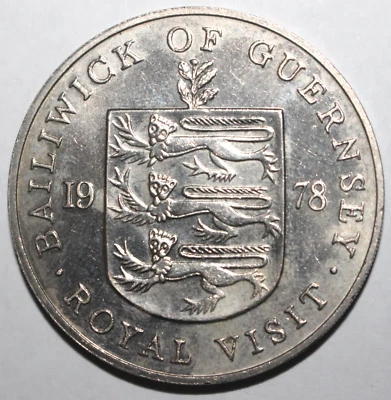 Guernsey Twenty Five Pence Coin 1978 KM# 32 UK Royal Visit Elizabeth II 25 - Image 1 of 2