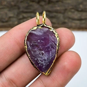 Amethyst Raw 18k Gold Plated 925 Silver Electroforming Pendant Valentine Gift - Picture 1 of 4