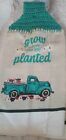 Kitchen Hand Towel Crochet Topper Handmade Grow Where Planted Truck Green #187