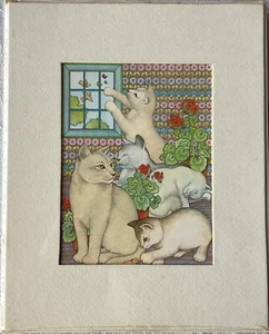 LITOGRAFÍA ""GATOS"" DE COLECCIÓN CON ALFOMBRA DE CAROLINE EBBORN, SIN ENMARCAR. - Imagen 1 de 5