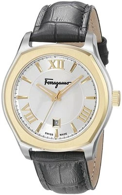 Ferragamo Men's FQ1970015 Lungarno Gold IP Black Leather Date Wristwatch - Image 1 of 4