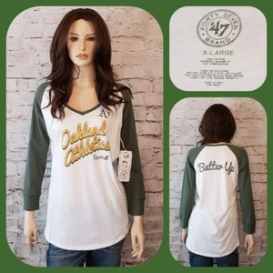 NWT Banner 47 MLB Oakland Athletics A’s White Raglan Baseball Shirt Women’s XL  - Picture 1 of 24