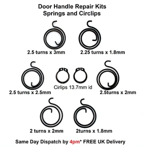 Springs & Circlips KIT for Door Handles 2 turns 2.25/ 2.5 x 1.8mm 2mm 2.5mm/ 3mm - Picture 1 of 14