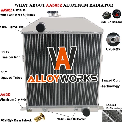 4 Row Aluminum Radiator For 1942-1948 FORD Deluxe Coupe Mercury Series Chevy /V8 Foto 1 de 4