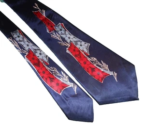 Corbata ancha ROCKABILLY roja azul blanca floral años 40 años 50 vintage 4,75" - Imagen 1 de 4