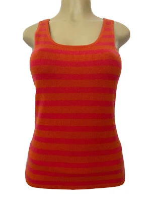 Camiseta sin mangas Neiman Marcus de cachemir tejida a rayas naranja rosa cuello redondo sin mangas S Foto 1 de 4