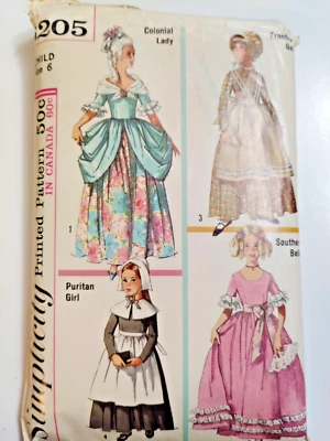 Costume Dress Frontier Ball Gown Girls 6 Simplicity 6205 Sewing Pattern Cut VTG - Image 1 of 4