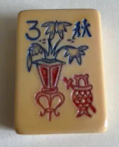 Piastrella Mahjong Mah Jong vintage bachelite 3 fiori - Foto 1 di 2