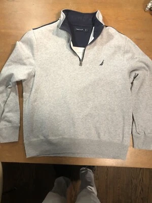 Blusa moletom Nautica masculina tamanho G grande cinza urze 1/2 zíper pulôver - Imagem 1 de 4