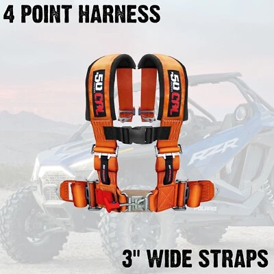 Arnés de 4 puntos correas anchas de 3" para Polaris RZR 900 Turbo S PRO XP R 1000 NARANJA Foto 1 de 4