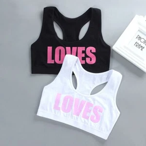 2Pcs Soft Cotton Girls Teenage Kids Sports Bra Underwear Seam Free Crop Top 9-16 - Picture 1 of 12