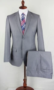 NUEVO Traje Para Hombres Negocios Boda Básico Sólido 2 Piezas Calce Ajustado Muesca Solapa Gris Lt EE. UU. - Imagen 1 de 1