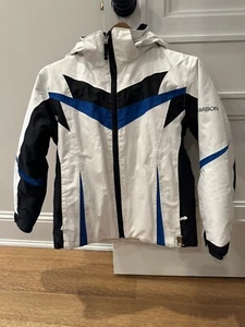 Karbon Kids Ski Snowboarding Jacket Blue Black White Hooded Size 10 Winter - Picture 1 of 7