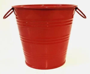 Small Red Metal 4 1/4" x 4 1/4" Bucket Flower Planter - Picture 1 of 6