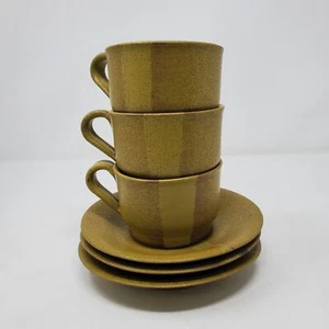 Ceramic Set of 3 Cups and Saucers - Earth Tone Asian-Inspired Tea Coffee Set - Picture 1 of 10