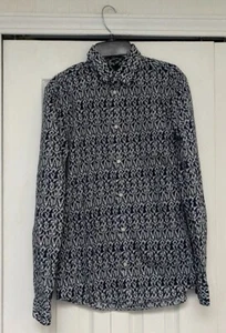 H&M Slim Hemd dunkelblau weiß Ikat Baumwolle Knopfleiste XS - Bild 1 von 4