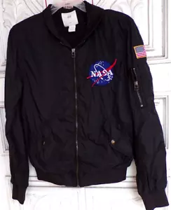H&M L.O.G.G. Men's Nasa Space Patches Black Bomber Jacket Full Zip Size XS - Picture 1 of 3